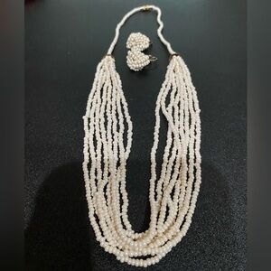 Elegant Vintage Cream Beaded Necklace and Earring Set
